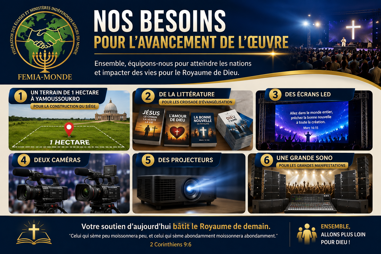 Nos besoins pour l'avancement de l'œuvre